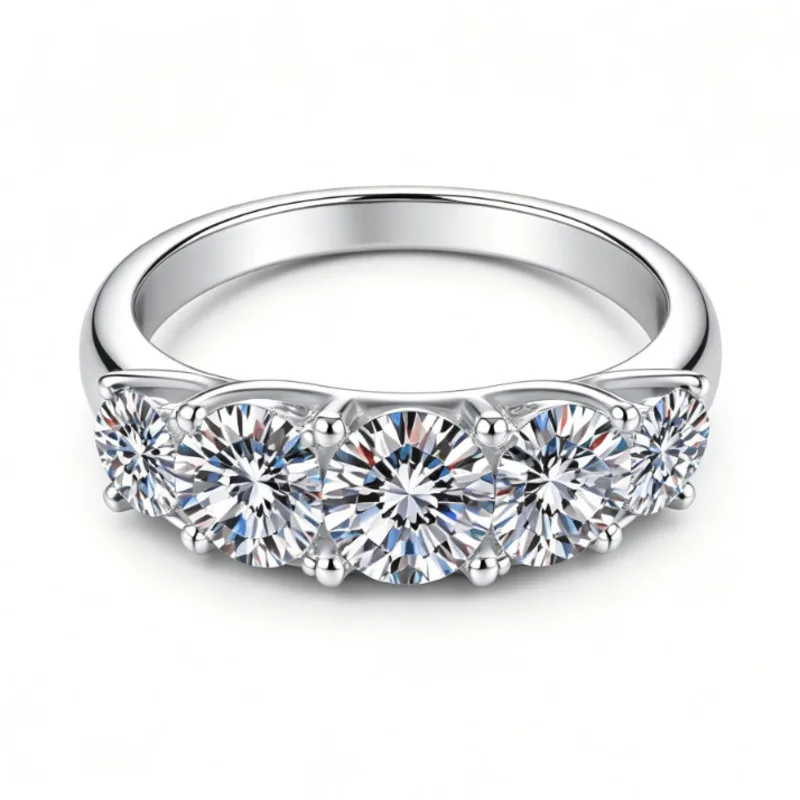 TS 925 Sterling Silver 5-Stone Moissanite Band Ring for Women Eternity Wedding Band Stackable Promise Ring Fine Jewelry Gift
TS 925 Sterling Silver 5-Stone Moissanite Band Ring for Women Eternity Wedding Band Stackable Promise Ring Fine Jewelry Gift
