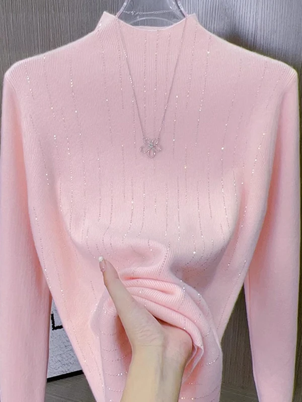 Fashionable Knitted Long Sleeve Half High Collar Diamond Embedded Base Shirt Korean Style Slim Fit Commute Wind Ladies Top
Fashionable Knitted Long Sleeve Half High Collar Diamond Embedded Base Shirt Korean Style Slim Fit Commute Wind Ladies Top