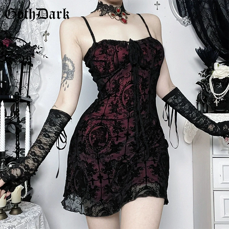 Goth Dark Fairycore Spaghetti Strap Mesh Stitch Mini Dress E-girl Fashion Lace-up Flocking Dresses Mall Gothic Party Outfits Y2k
Goth Dark Fairycore Spaghetti Strap Mesh Stitch Mini Dress E-girl Fashion Lace-up Flocking Dresses Mall Gothic Party Outfits Y2k