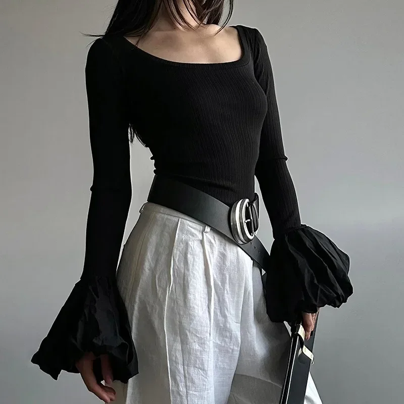 New T-shirt Women Autumn Streetwear Fashion Puff Sleeve O-Neck Long Sleeves Casual Slim Tees Black Sexy Off Shoulder Female Tees
New T-shirt Women Autumn Streetwear Fashion Puff Sleeve O-Neck Long Sleeves Casual Slim Tees Black Sexy Off Shoulder Female Tees