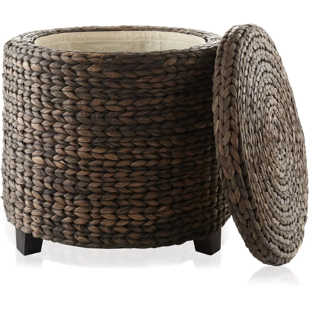 17" Round Storage Ottoman with Lid - Espresso, Handwoven Water Hyacinth Footstool for Living Room, Bedroom, Bathroom, Home Offi
17" Round Storage Ottoman with Lid - Espresso, Handwoven Water Hyacinth Footstool for Living Room, Bedroom, Bathroom, Home Offi
