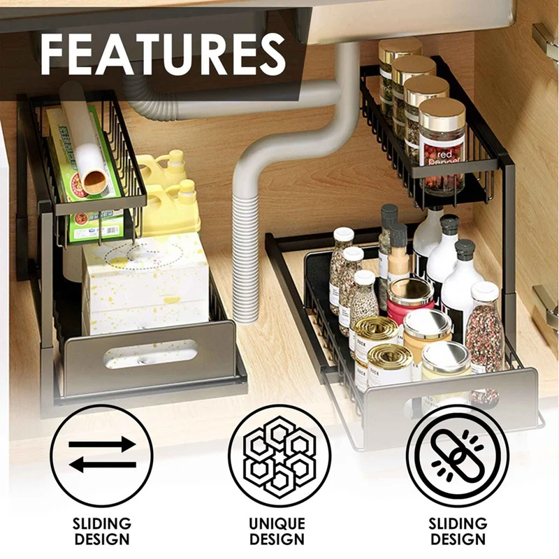 Home Storage Rack Under Sink Organizers And Storage 2-Tier Under Kitchen Bathroom Sink Organizer, Sliding Pull Out Drawer
Home Storage Rack Under Sink Organizers And Storage 2-Tier Under Kitchen Bathroom Sink Organizer, Sliding Pull Out Drawer