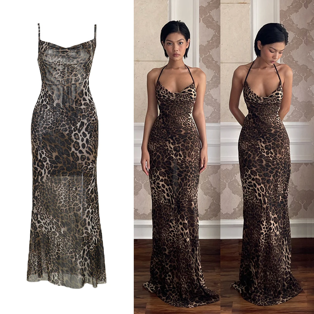 DriftWear Leopard Print Slit Maxi Dress Sexy Spaghetti Strap Backless Gown with Tie Waist & Sheer Fabric Slim Fit Evening Dress
DriftWear Leopard Print Slit Maxi Dress Sexy Spaghetti Strap Backless Gown with Tie Waist & Sheer Fabric Slim Fit Evening Dress