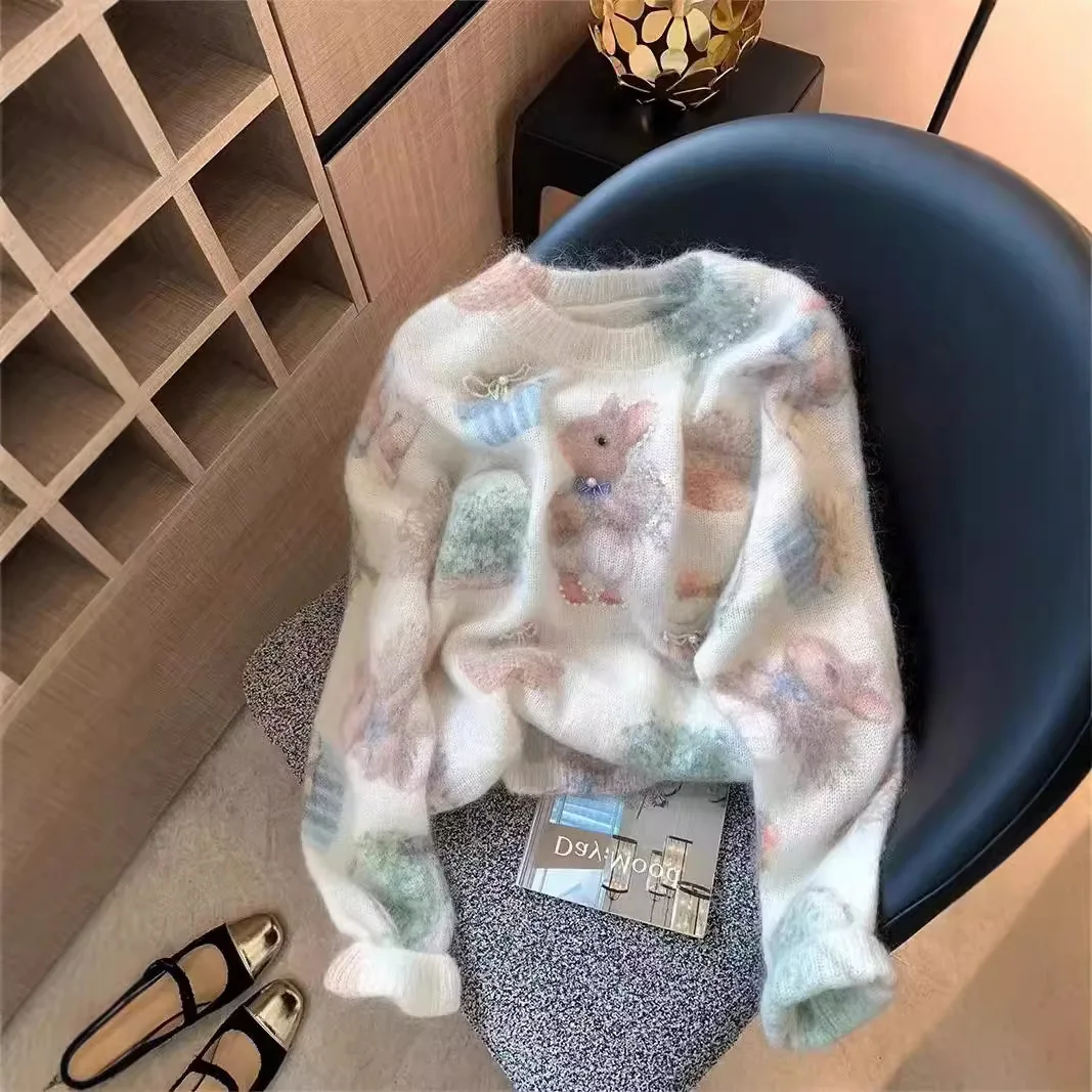 Bunny Print Beaded Mohair Sweater Women's 2024 Autumn and Winter Senior Lazy Wind Soft Waxy Age-reducing Knitted Top
Bunny Print Beaded Mohair Sweater Women's 2024 Autumn and Winter Senior Lazy Wind Soft Waxy Age-reducing Knitted Top
