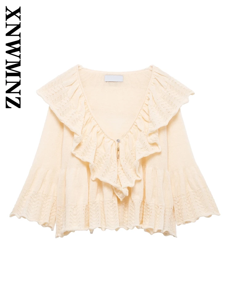 XNWMNZ 2025 Spring New Woman's Casual V-Collar Knit Sweater Blouses Elegant Woman Long Sleeve Top Ruffles Button Jumper Tierred
XNWMNZ 2025 Spring New Woman's Casual V-Collar Knit Sweater Blouses Elegant Woman Long Sleeve Top Ruffles Button Jumper Tierred