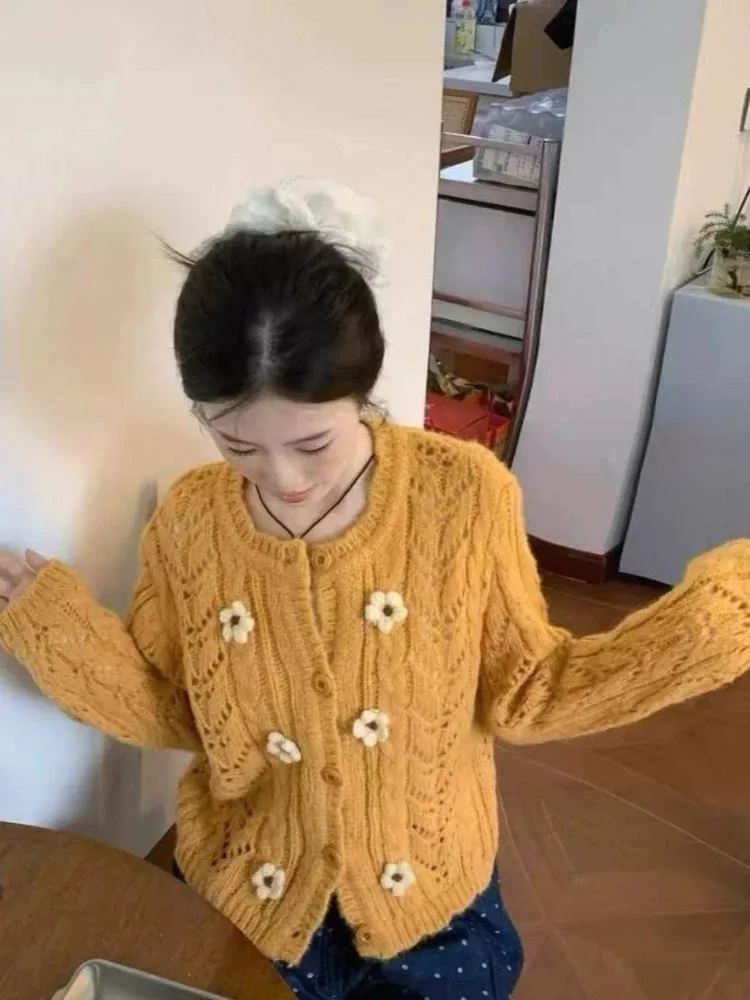 Sweet Flowers Short Cardigans Orange Korean Fashion Autumn Winter Elegant Woman Sweaters Hollow Out Sueter Mujer
Sweet Flowers Short Cardigans Orange Korean Fashion Autumn Winter Elegant Woman Sweaters Hollow Out Sueter Mujer