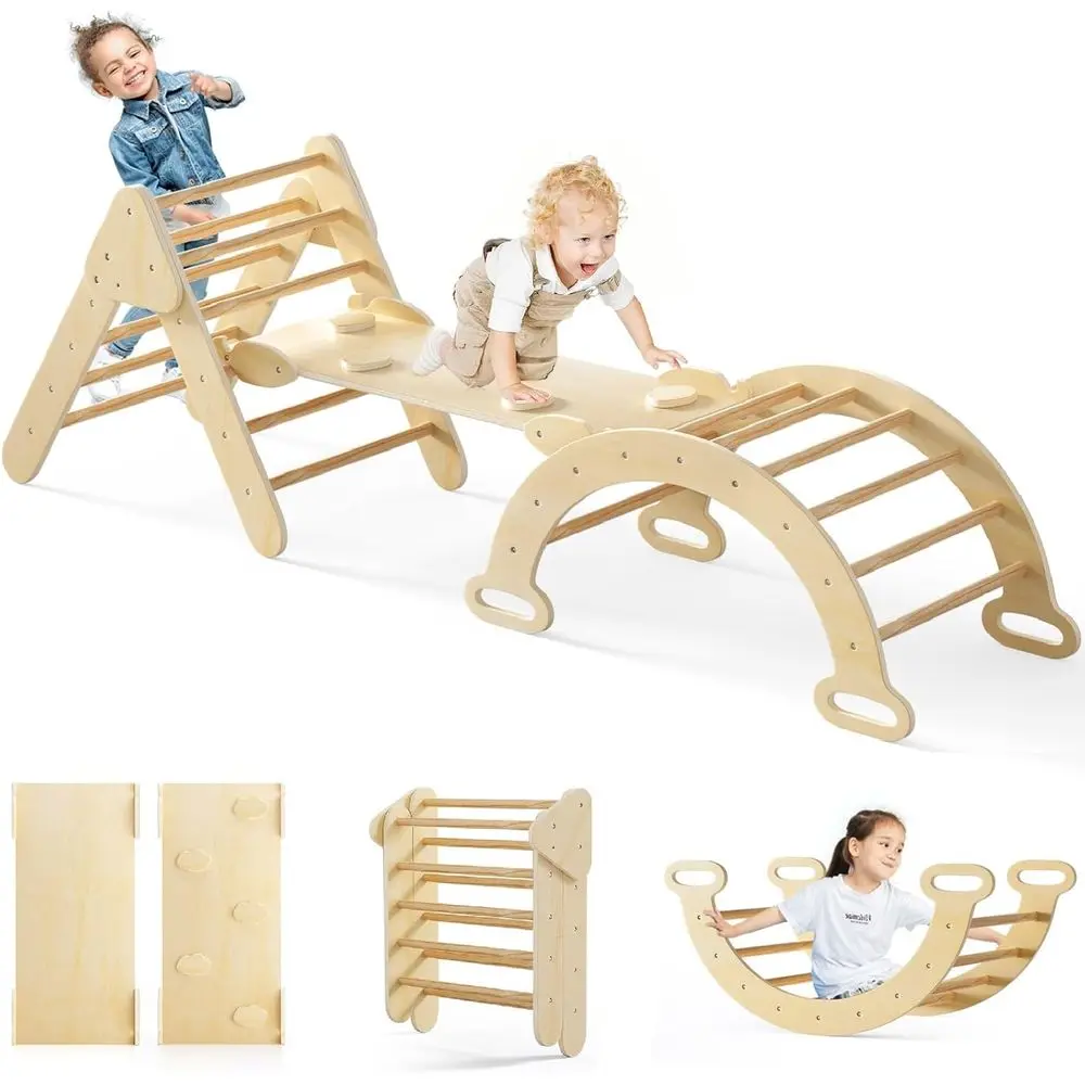 Pikler Triangle Set 7 in 1 Climbing Toys for Toddlers 1-3 Inside Foldable Wood Montessori Jungle Gym with Ramp Slide Arc
Pikler Triangle Set 7 in 1 Climbing Toys for Toddlers 1-3 Inside Foldable Wood Montessori Jungle Gym with Ramp Slide Arc