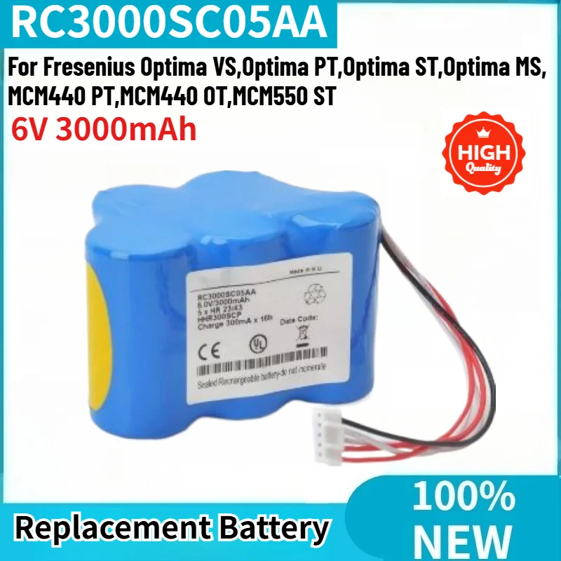 100% New RC3000SC05AA High Quality Battery 6V 3000mAh for Fresenius Optima VS / PT/ ST/ MS, MCM550 ST,MCM440 PT,MCM440 OT,
100% New RC3000SC05AA High Quality Battery 6V 3000mAh for Fresenius Optima VS / PT/ ST/ MS, MCM550 ST,MCM440 PT,MCM440 OT,
