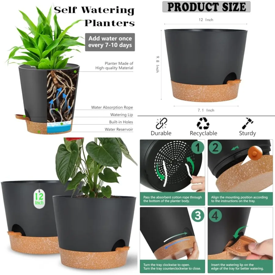 Plant Pots Self Watering Planters with Drainage Hole and Reservoir Large Flower Planting Pots for Indoor Outdoor Plants Plastic
Plant Pots Self Watering Planters with Drainage Hole and Reservoir Large Flower Planting Pots for Indoor Outdoor Plants Plastic