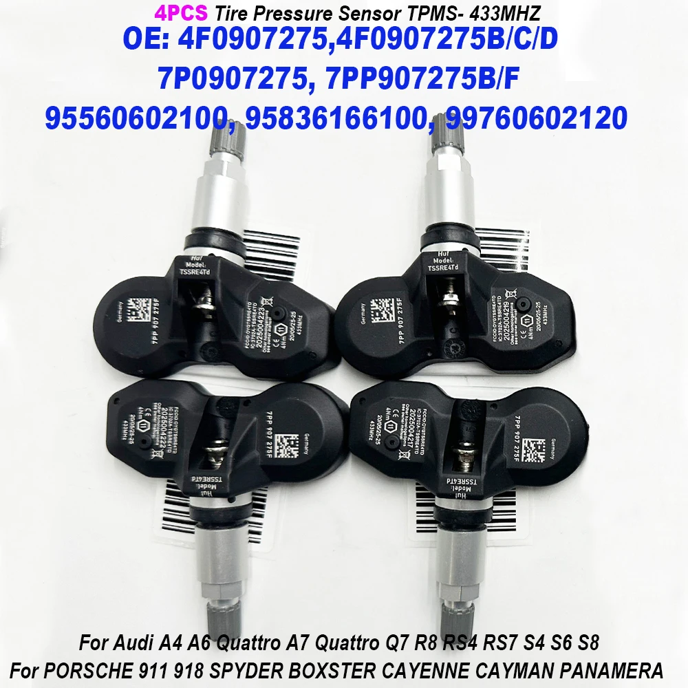4PCS 4F0907275 7PP907275F 7PP907275B 4F0907275D TPMS Tire Pressure Sensor 433MHZ 95560602100 For Bentley Continental GT
4PCS 4F0907275 7PP907275F 7PP907275B 4F0907275D TPMS Tire Pressure Sensor 433MHZ 95560602100 For Bentley Continental GT