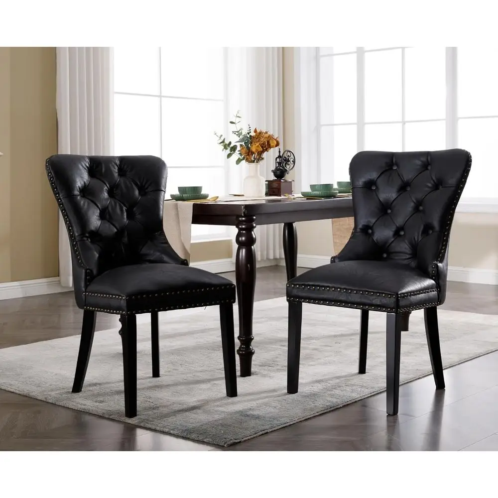 Mid-Century Modern Black Leather Upholstered Dining Chairs Set of 2 with Armrests and Pull Ring for Kitchen/Dining Area
Mid-Century Modern Black Leather Upholstered Dining Chairs Set of 2 with Armrests and Pull Ring for Kitchen/Dining Area