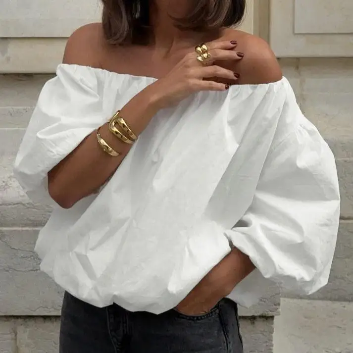 Commuter Pure Cotton Shoulder Bared Asymmetric Women's Shirt Gentle Wind White Color Comfortable Loose Fit Bubble Sleeve
Commuter Pure Cotton Shoulder Bared Asymmetric Women's Shirt Gentle Wind White Color Comfortable Loose Fit Bubble Sleeve