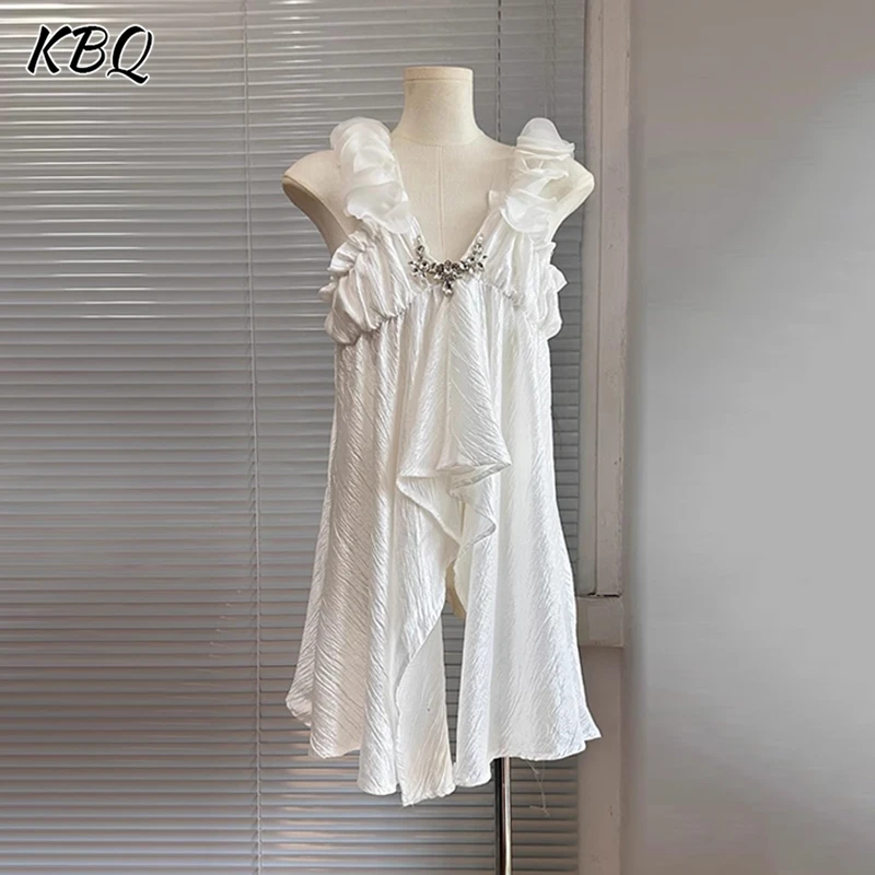 KBQ Solid Spliced Diamonds Loose Shirt For Women V Neck Sleeveless Patchwork Folds Design Sense Blouse Female Fashion Style New
KBQ Solid Spliced Diamonds Loose Shirt For Women V Neck Sleeveless Patchwork Folds Design Sense Blouse Female Fashion Style New