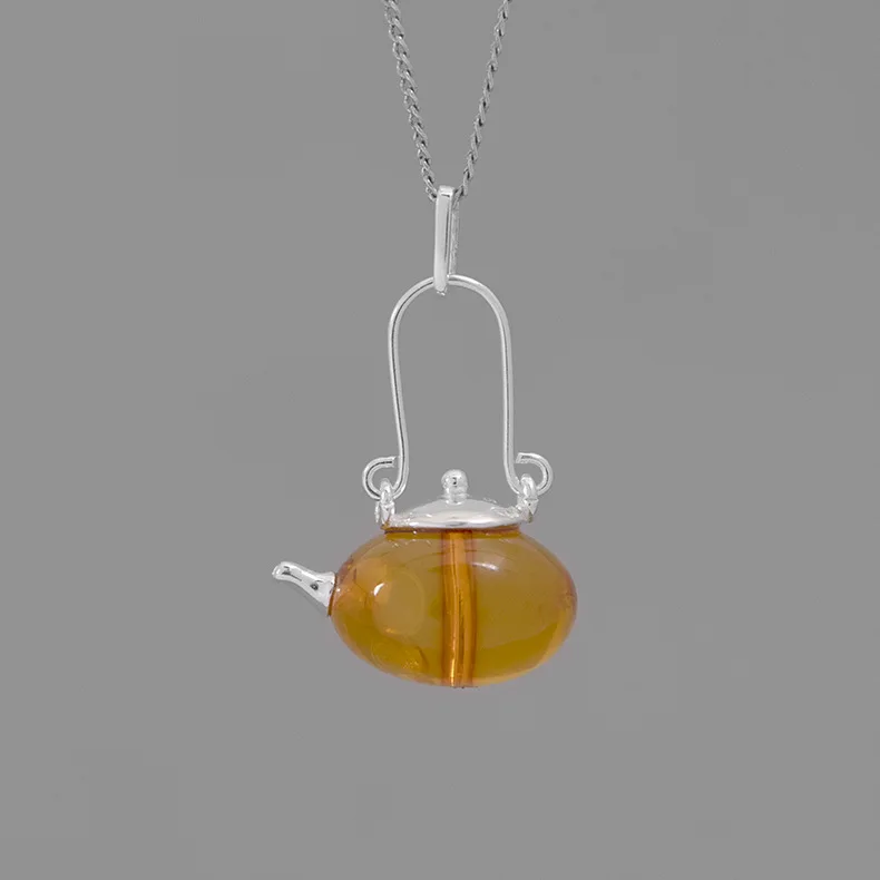 925 Sterling Silver Natural Amber Teapot Pendant Necklace Daily Jewelry
925 Sterling Silver Natural Amber Teapot Pendant Necklace Daily Jewelry
