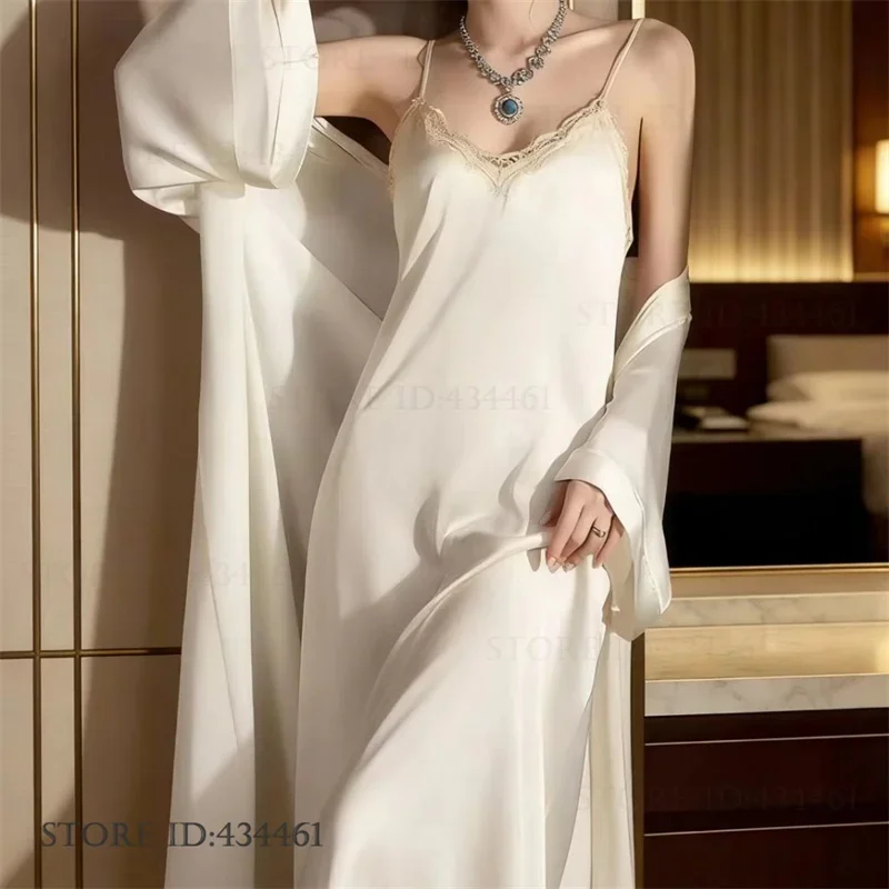 Elegant Long Robe Nightgown Set Sexy Lace Lingerie Bathrobe Home Dress Spring Summer New Womens Sleepwear Loose Satin Loungewear
Elegant Long Robe Nightgown Set Sexy Lace Lingerie Bathrobe Home Dress Spring Summer New Womens Sleepwear Loose Satin Loungewear