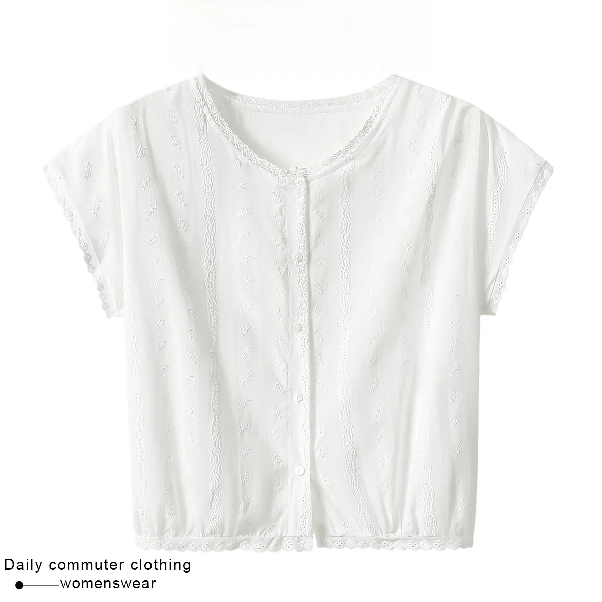 Loose Short Sleeve round Neck Lace Trim Shirt Women's Summer New Style College Style Coshehkg Casual Cotton Shirt Top
Loose Short Sleeve round Neck Lace Trim Shirt Women's Summer New Style College Style Coshehkg Casual Cotton Shirt Top
