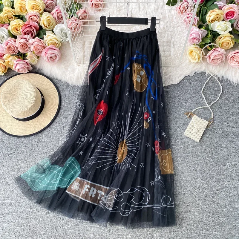 90cm Maxi Tulle Skirt Women Korean Style Fashion Beautiful Print A Line High Waist Pleated Long Skirt Female Pink Black Z527
90cm Maxi Tulle Skirt Women Korean Style Fashion Beautiful Print A Line High Waist Pleated Long Skirt Female Pink Black Z527