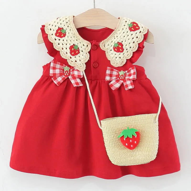 2Piece Sets Summer Baby Girl Clothes Korean Cute Strawberry Bow Sleeveless Red Toddler Dress+Bag Kids' Dresses And Suits B451
2Piece Sets Summer Baby Girl Clothes Korean Cute Strawberry Bow Sleeveless Red Toddler Dress+Bag Kids' Dresses And Suits B451