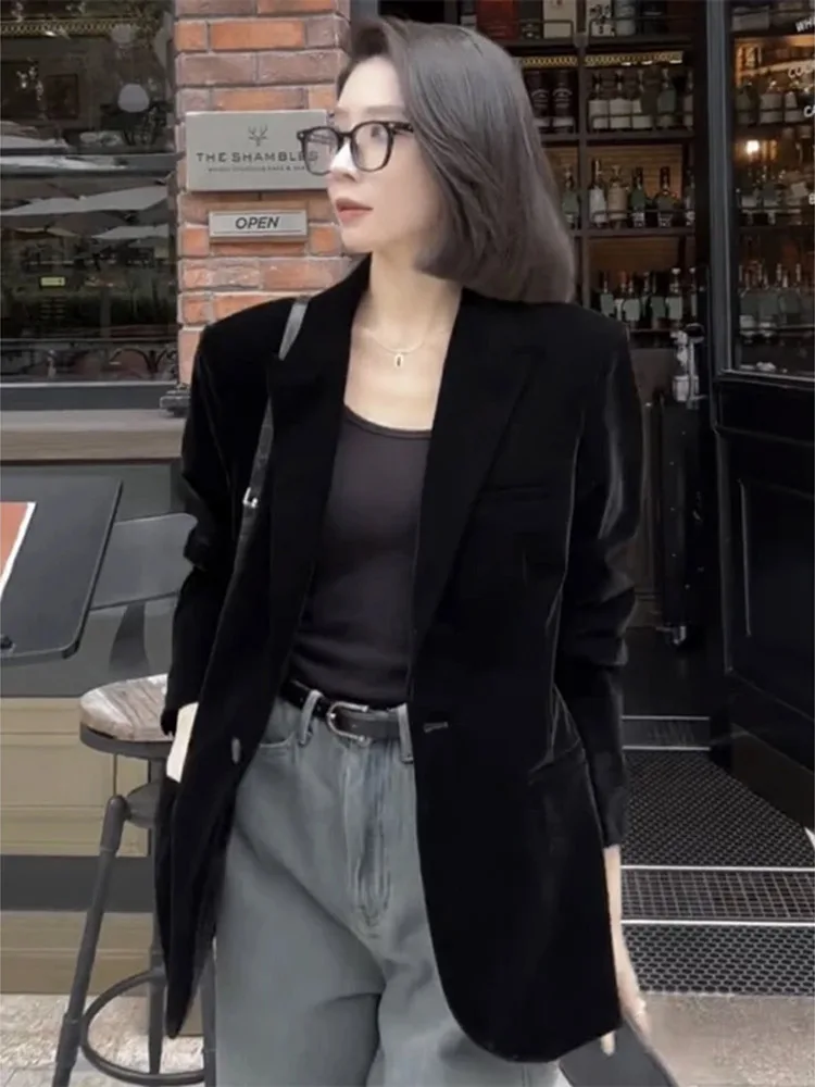 Elegant Black Velvet Suit Jacket Women's Spring Autumn Slimming Goddess Style Small Size Western Style Top Quality Fashion
Elegant Black Velvet Suit Jacket Women's Spring Autumn Slimming Goddess Style Small Size Western Style Top Quality Fashion