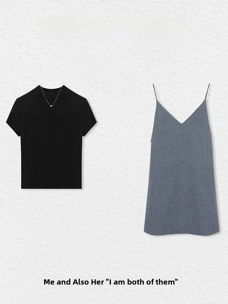 Anti-Aging Summer 2026 Women's Fashion Set Korean Style Black Short Sleeve V-Neck T-Shirt And Strap Dress Two-Piece Set
Anti-Aging Summer 2026 Women's Fashion Set Korean Style Black Short Sleeve V-Neck T-Shirt And Strap Dress Two-Piece Set