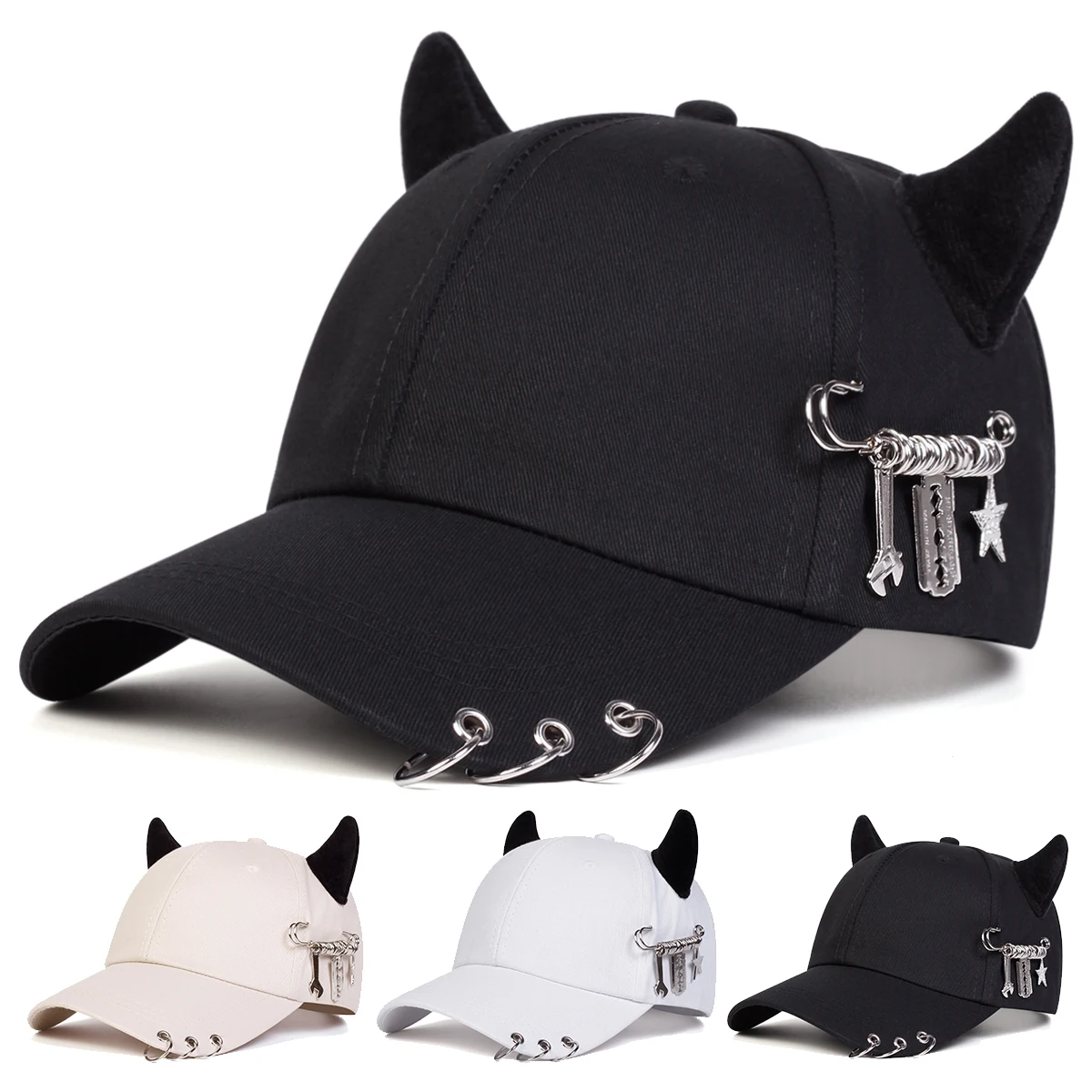 Unisex Lron Ring Cow Horn Personality Baseball Caps Spring Autumn Outdoor Adjustable Casual Hats Sunscreen Hat
Unisex Lron Ring Cow Horn Personality Baseball Caps Spring Autumn Outdoor Adjustable Casual Hats Sunscreen Hat