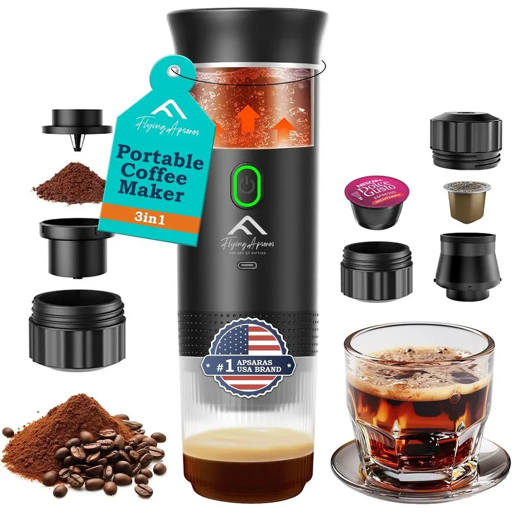 Portable Coffee Maker or Travel, 20 bar Mini Grinder, 3in1 Travel Coffee Maker with Ground Coffee & Filter for RV, Camping, Car
Portable Coffee Maker or Travel, 20 bar Mini Grinder, 3in1 Travel Coffee Maker with Ground Coffee & Filter for RV, Camping, Car
