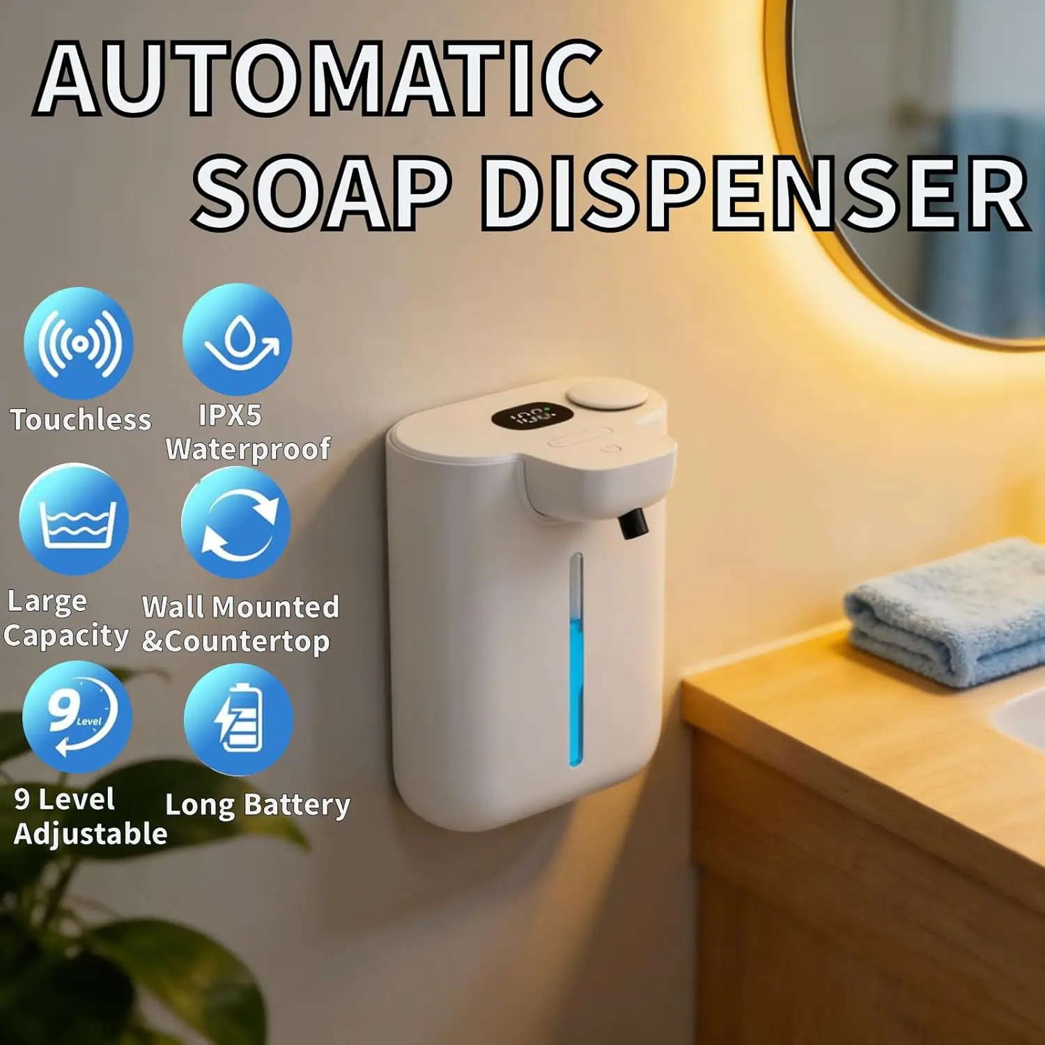 500ML Large Capacity HD Display 9-Gears Adjustable Foam/Liquid Control Automatic Sensor Soap Dispenser Portable Hand Wash Bottle
500ML Large Capacity HD Display 9-Gears Adjustable Foam/Liquid Control Automatic Sensor Soap Dispenser Portable Hand Wash Bottle
