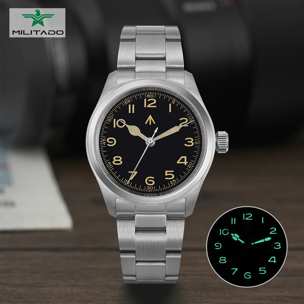 Militado ML08 Vintage Military Quartz Watch VH31 Sapphire AR Coating Wristwatch C3BGW9 Luminous 100M Waterproof 38Mm Black Watch
Militado ML08 Vintage Military Quartz Watch VH31 Sapphire AR Coating Wristwatch C3BGW9 Luminous 100M Waterproof 38Mm Black Watch