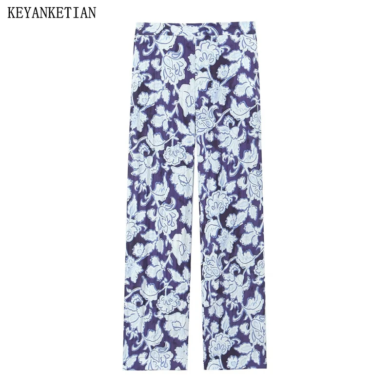 KEYANKETIAN 2025 Summer New Women's Flower Print Straight Pants Pastoral style Elastic Waist Slim Thin Vintage Long Trousers
KEYANKETIAN 2025 Summer New Women's Flower Print Straight Pants Pastoral style Elastic Waist Slim Thin Vintage Long Trousers