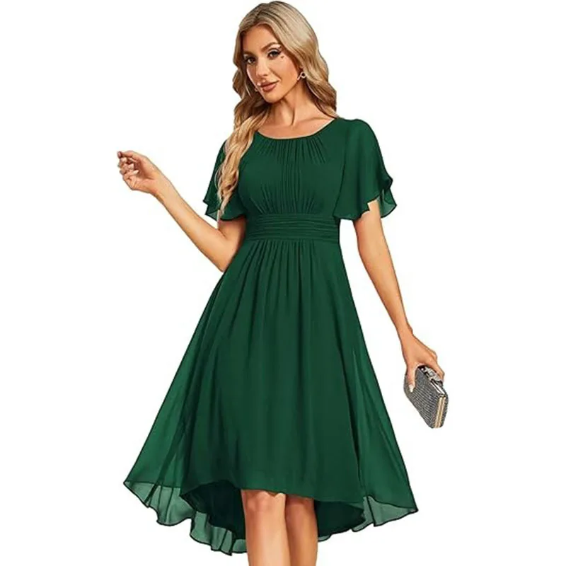 Women's crew neck pleated short sleeve wedding guests elegant temperament evening dress chiffon bridesmaid dress party sexy temp
Women's crew neck pleated short sleeve wedding guests elegant temperament evening dress chiffon bridesmaid dress party sexy temp
