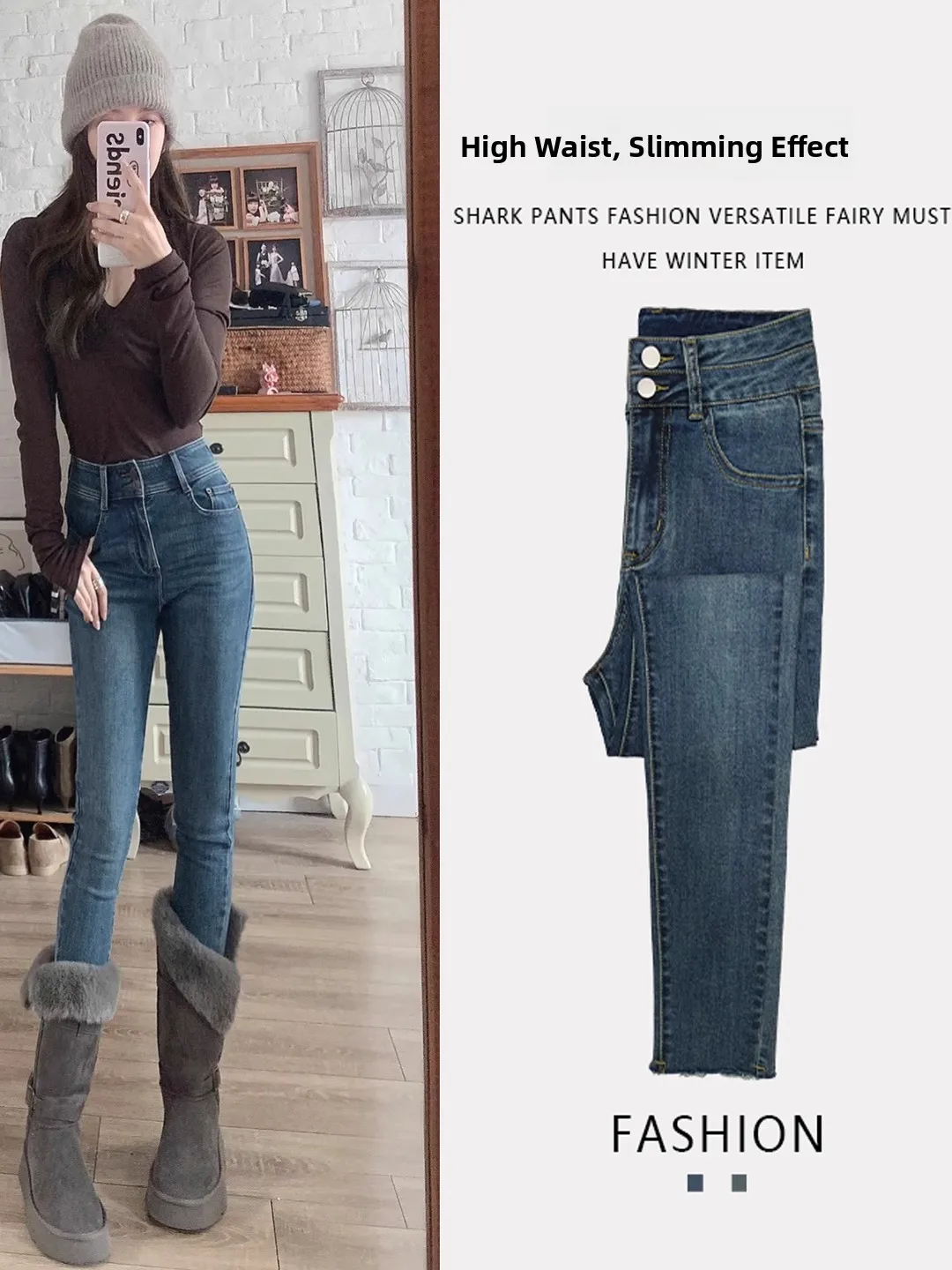 Женские джинсы с высокой талией, облегающие, до щиколотки, синие, в стиле ретро, на меху, зимние, повседневные, с крагами
Женские джинсы с высокой талией, облегающие, до щиколотки, синие, в стиле ретро, на меху, зимние, повседневные, с крагами