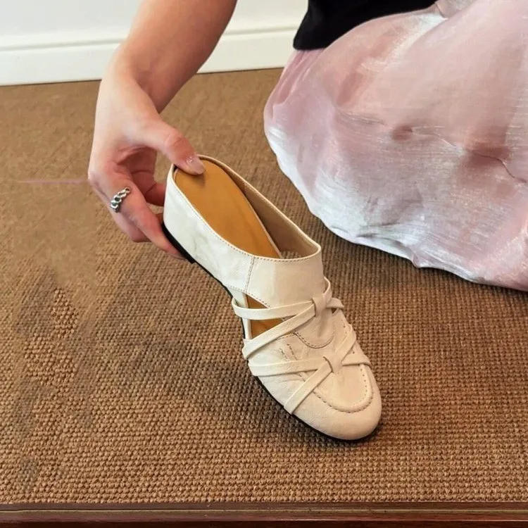 French-style Round-toe Cross Strap Hollow-out Open-toe Half Slip-on Commuter Mules
French-style Round-toe Cross Strap Hollow-out Open-toe Half Slip-on Commuter Mules