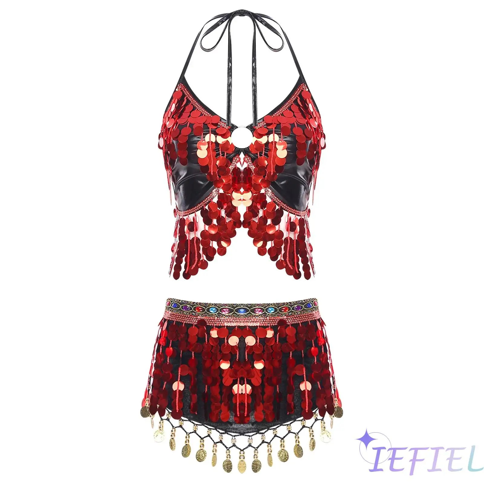 Women Professional Belly Dance Costume Set Glitter Sequin Halter Crop Top with Rhinestone Hip Scarf for Stage Prom Performances
Women Professional Belly Dance Costume Set Glitter Sequin Halter Crop Top with Rhinestone Hip Scarf for Stage Prom Performances