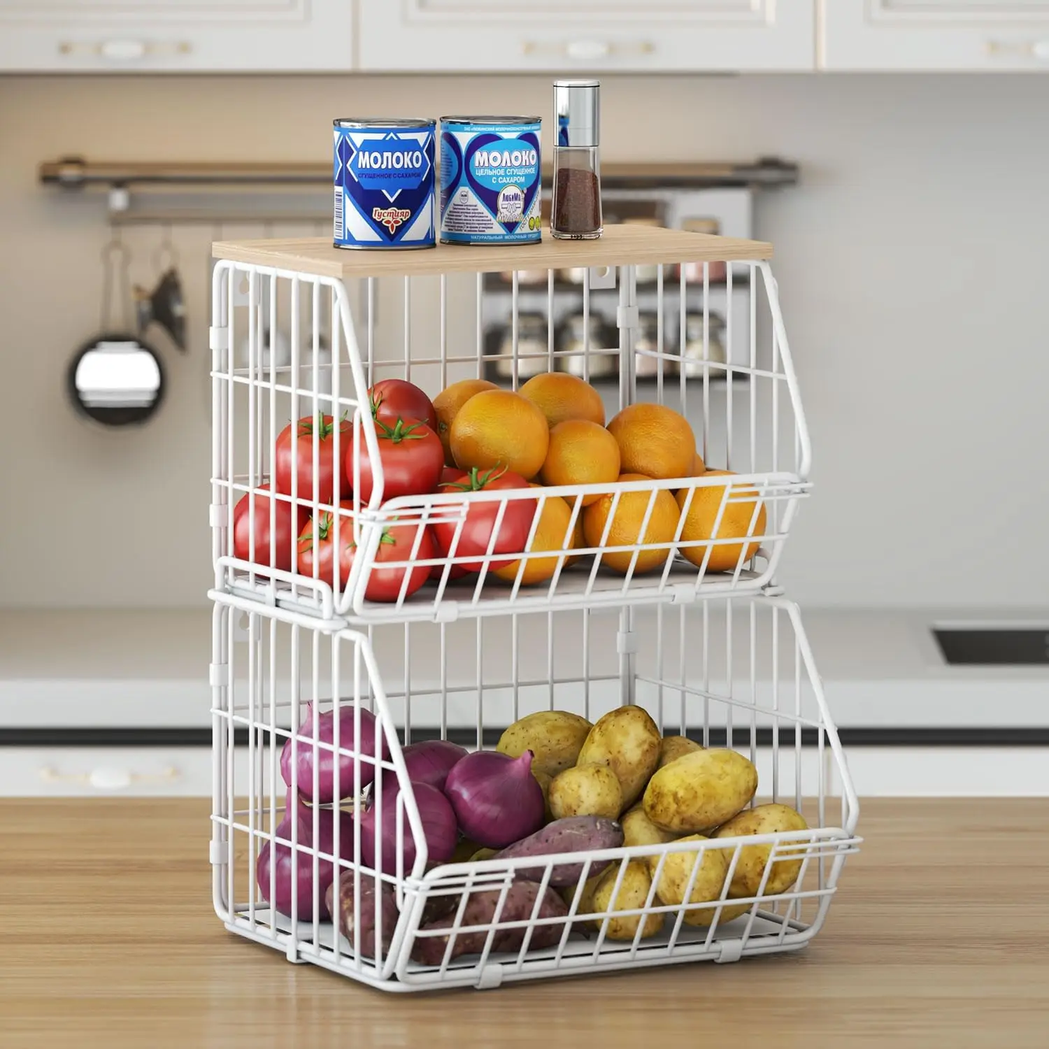 2pcs Fruit Baskets for Kitchen Counter Stackable Wall Mounted Hanging Basket Wire Baskets with Wood Lid with Hanging Hooks
2pcs Fruit Baskets for Kitchen Counter Stackable Wall Mounted Hanging Basket Wire Baskets with Wood Lid with Hanging Hooks