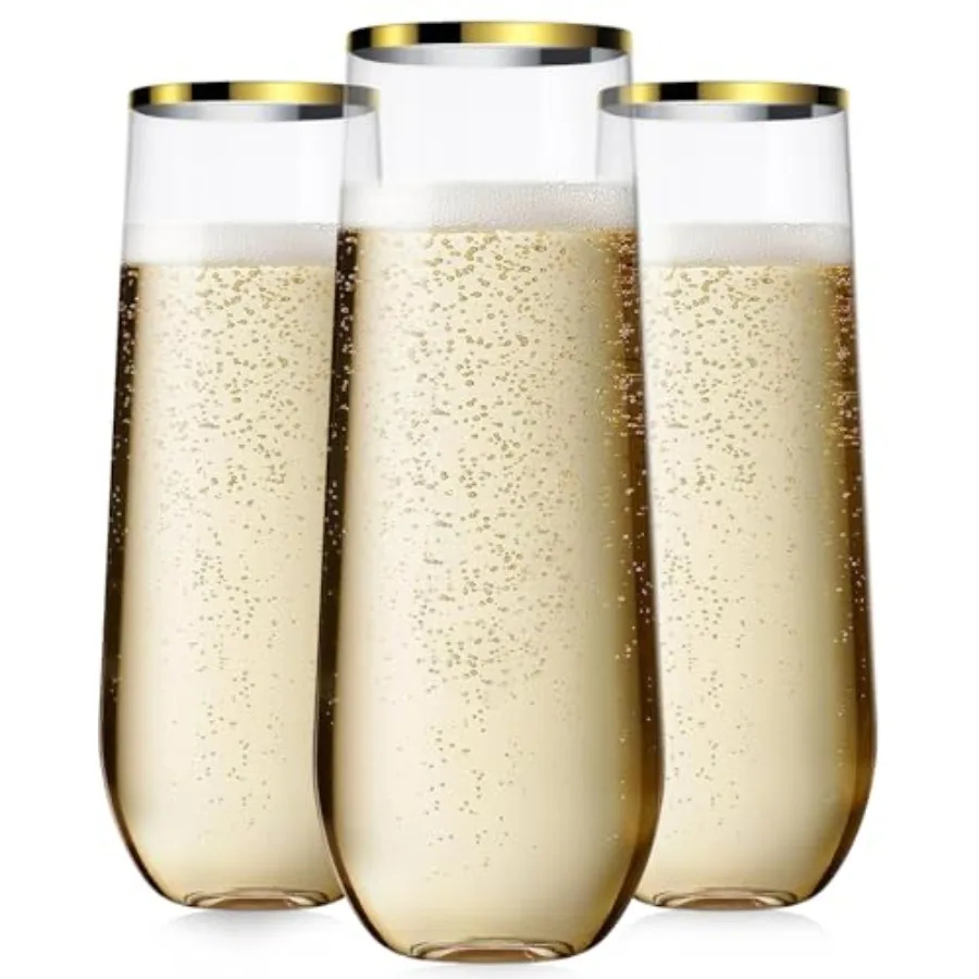 48 Pack Champagne Flutes Plastic, 9 Oz Disposable Steml Mimosa Gold Rim Toasting Glasses, Clear Crystal Plastic Cocktail Cups f
48 Pack Champagne Flutes Plastic, 9 Oz Disposable Steml Mimosa Gold Rim Toasting Glasses, Clear Crystal Plastic Cocktail Cups f