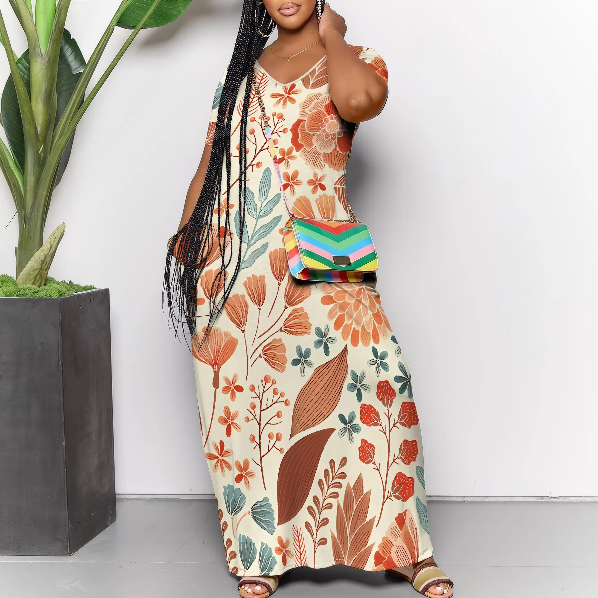 Casual Floral Print Short Sleeve Maxi Dress for Women Holiday Loose Fit Long Dress
Casual Floral Print Short Sleeve Maxi Dress for Women Holiday Loose Fit Long Dress