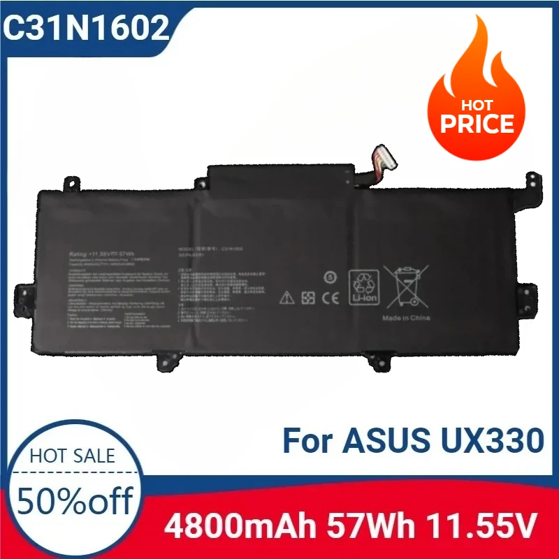 For C31N1602 11.55V 4800mAh 57WH High-quality Laptop Replaceable Battery for ASUS UX330 UX330UA UX330U Series
For C31N1602 11.55V 4800mAh 57WH High-quality Laptop Replaceable Battery for ASUS UX330 UX330UA UX330U Series
