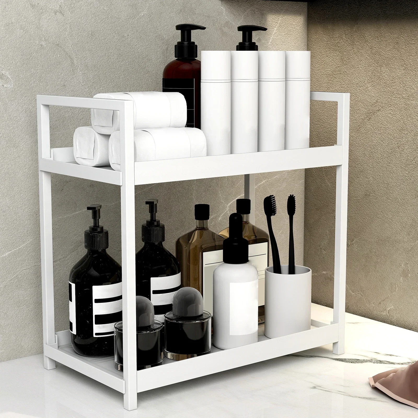 2 tier Multifunctional Countertop Storage Rack,Bathroom cosmetic Storage,Kitchen spice holder,Large-Capacity,Black and white
2 tier Multifunctional Countertop Storage Rack,Bathroom cosmetic Storage,Kitchen spice holder,Large-Capacity,Black and white