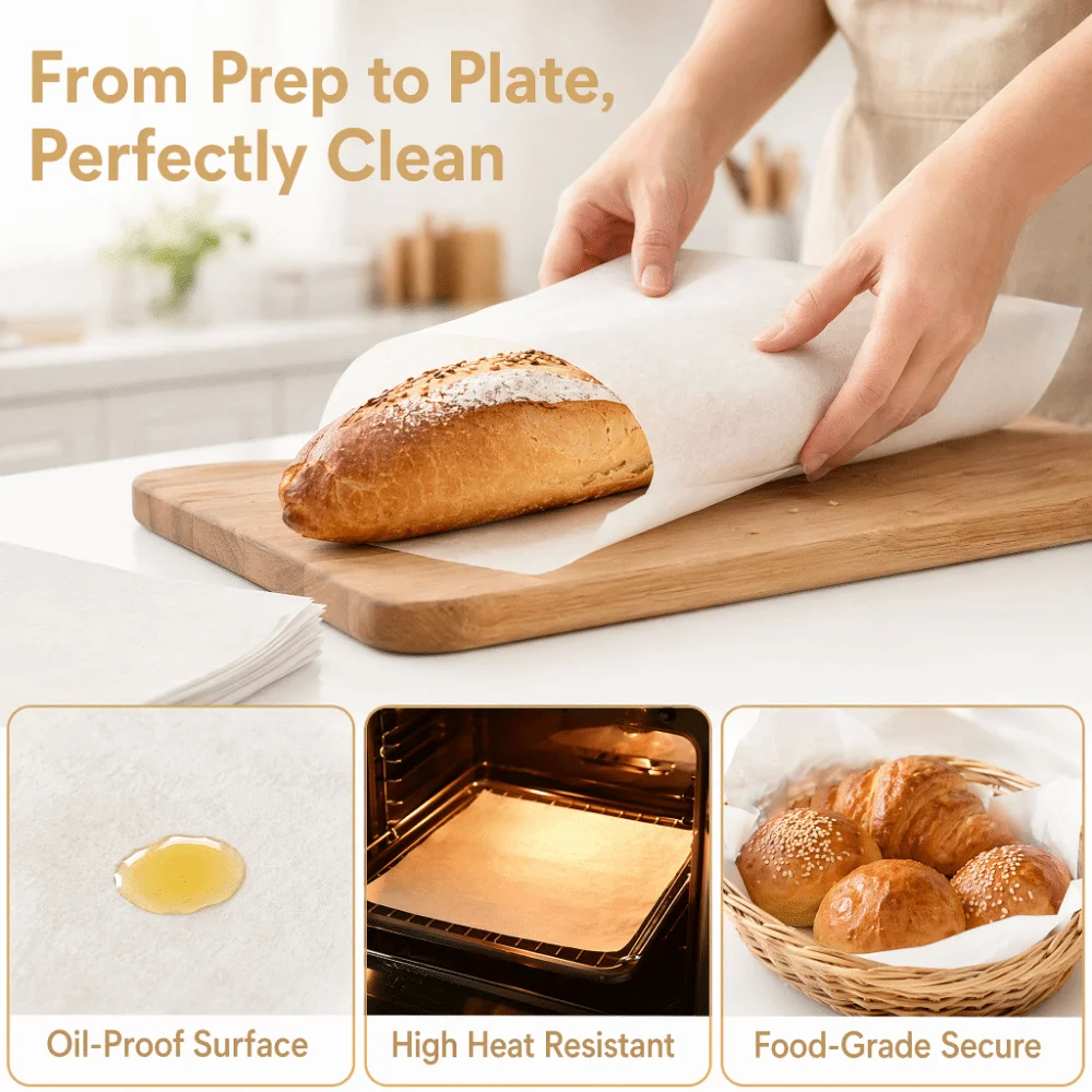 500pcs Paper Food Grade Baking Parchment Double Sided Heat Resistant Non Stick Baking Paper Oil Proof White
500pcs Paper Food Grade Baking Parchment Double Sided Heat Resistant Non Stick Baking Paper Oil Proof White