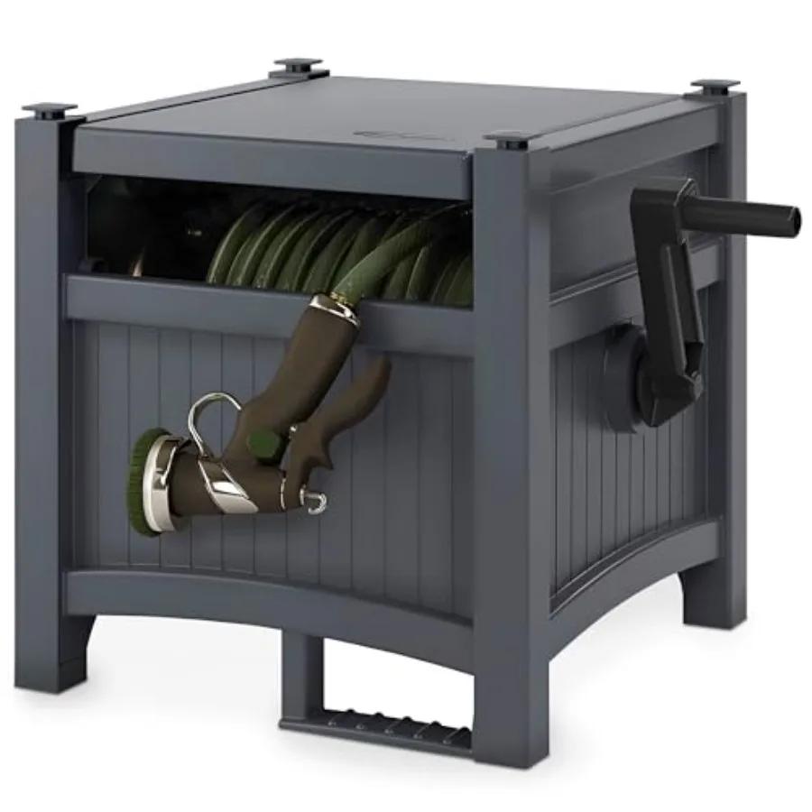 Garden Hose Hideaway Storage Reel Box Cyberspace Grey Resin Outdoor Container Holds up to 100 Feet of 5/8 Inch Standard Vinyl W
Garden Hose Hideaway Storage Reel Box Cyberspace Grey Resin Outdoor Container Holds up to 100 Feet of 5/8 Inch Standard Vinyl W