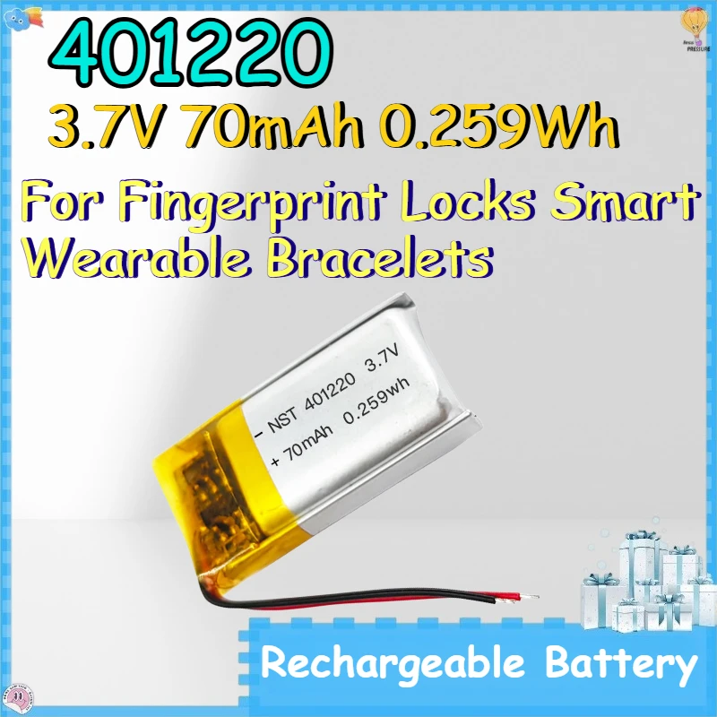 401220 3.7V 70mAh 0.259Wh Rechargeable Battery for Fingerprint Locks Smart Wearable Bracelets Lithium-ion Battery
401220 3.7V 70mAh 0.259Wh Rechargeable Battery for Fingerprint Locks Smart Wearable Bracelets Lithium-ion Battery