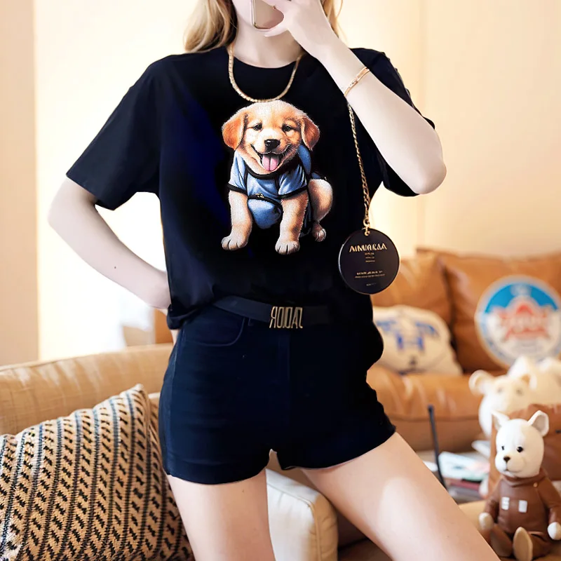 Chun yu yin jia Fashion Designer Lovely dog classic Pattern Doggy 3D Printing Short-Sleeved lady T-Shirt Black for women
Chun yu yin jia Fashion Designer Lovely dog classic Pattern Doggy 3D Printing Short-Sleeved lady T-Shirt Black for women