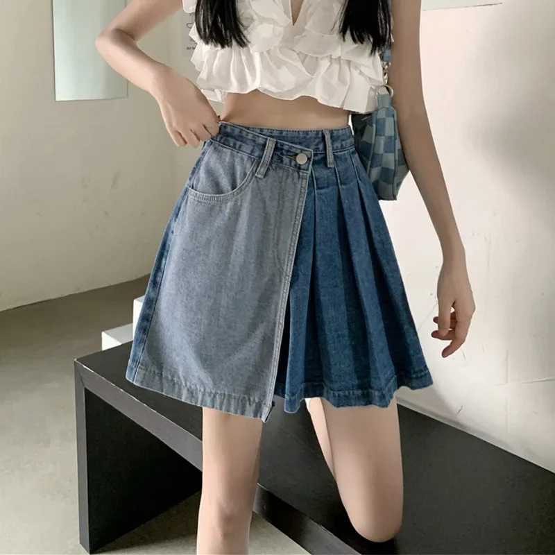Vintage Gray Denim Pleated Mini Skirt Women Korean Streetwear Y2k High Waist A-line Patchwork Jeans Skirt Summer Irregular Skirt
Vintage Gray Denim Pleated Mini Skirt Women Korean Streetwear Y2k High Waist A-line Patchwork Jeans Skirt Summer Irregular Skirt