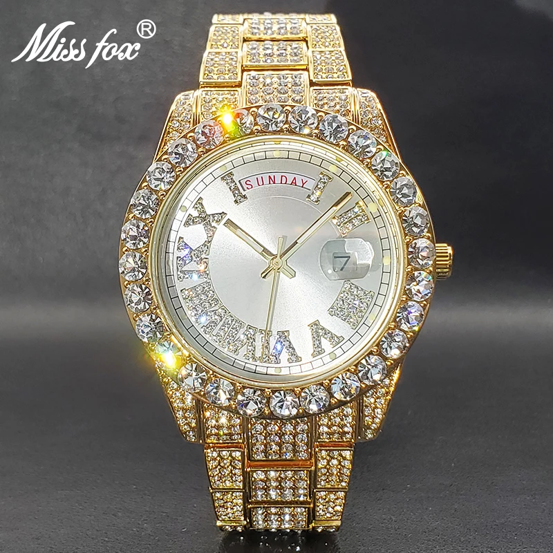Gold Watch For Men Iced Out Hip Hop Stylish Adjust Date Day Quartz Watches For Male Female Party Dress Accessories Dropshipping
Gold Watch For Men Iced Out Hip Hop Stylish Adjust Date Day Quartz Watches For Male Female Party Dress Accessories Dropshipping