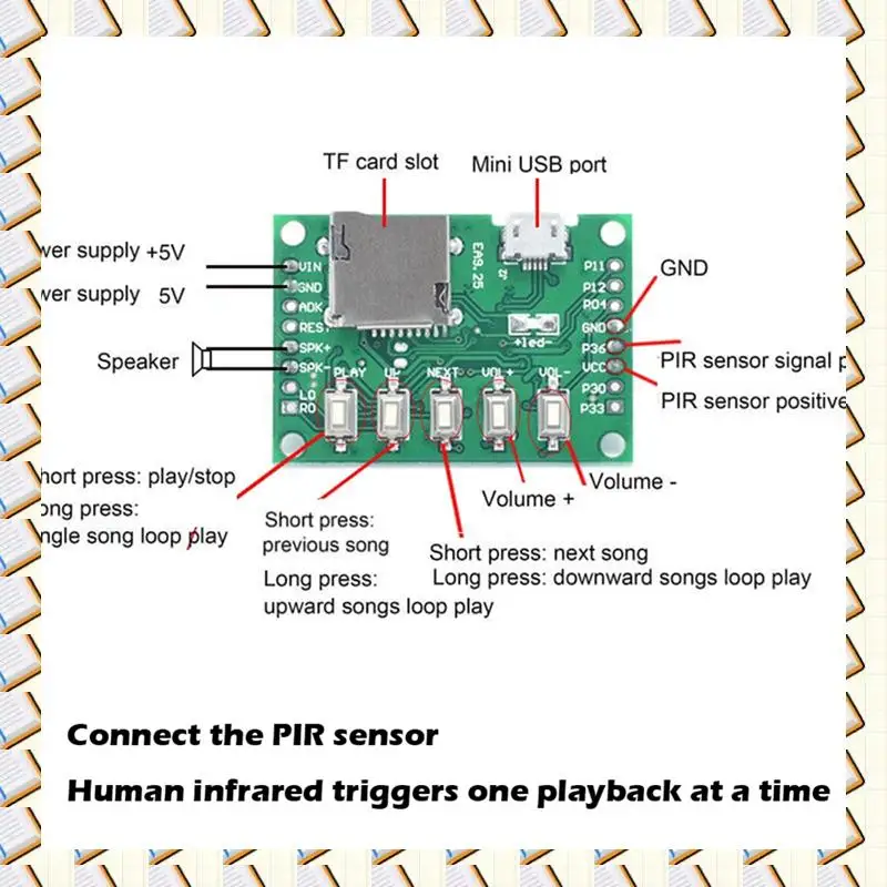 A14M DIY MP3 музыкальный комплект для воспроизведения голоса с PIR-датчиком, модуль записи звука, USB-зарядка, поддержка TF-карты
A14M DIY MP3 музыкальный комплект для воспроизведения голоса с PIR-датчиком, модуль записи звука, USB-зарядка, поддержка TF-карты