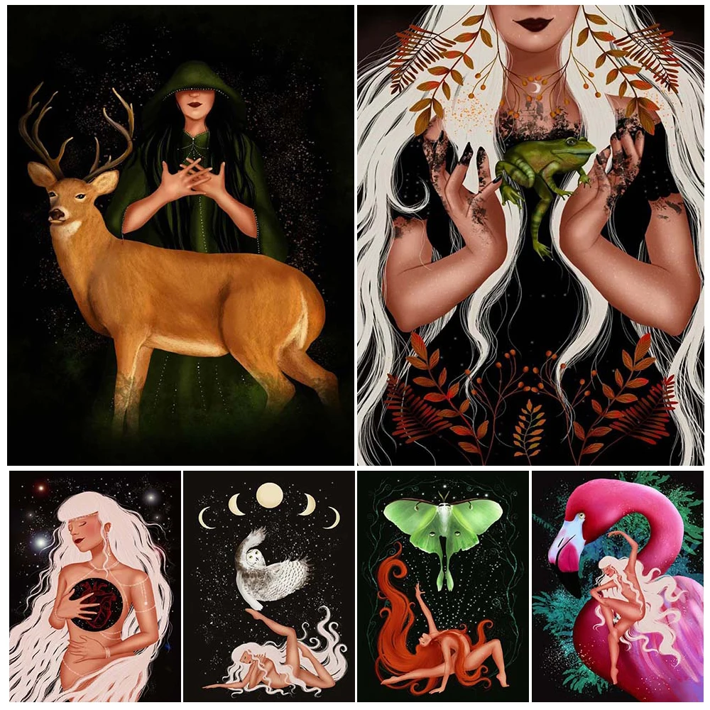 Moon Moth,Phoenix,Snake,Panther With Seductive Long-Haired Witch Wall Art Canvas Print Nature Witchcraft Art Poster Print Decor
Moon Moth,Phoenix,Snake,Panther With Seductive Long-Haired Witch Wall Art Canvas Print Nature Witchcraft Art Poster Print Decor