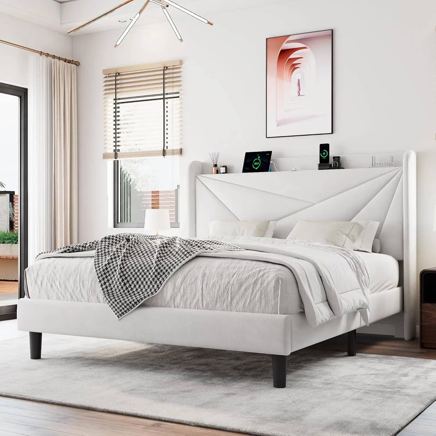 Full Size Upholstered Bed Frame with Charging Station, Platform Bed Frame with Storage Headboard, Solid Wood Slats, Customized
Full Size Upholstered Bed Frame with Charging Station, Platform Bed Frame with Storage Headboard, Solid Wood Slats, Customized