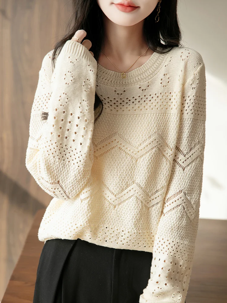 Pure Cotton Sweater For Women's Solid Color Casual Hollow Loose Knitted Pullovers Spring Summer Baggy Comfy Cover Ups Clothes
Pure Cotton Sweater For Women's Solid Color Casual Hollow Loose Knitted Pullovers Spring Summer Baggy Comfy Cover Ups Clothes