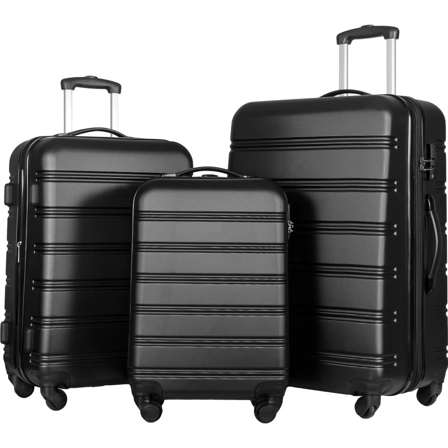 3 Piece Luggage Set for Travel: Hardside Spinner Suitcases in Black, Lightweight Polycarbonate, TSA Lock, 20 24 28
3 Piece Luggage Set for Travel: Hardside Spinner Suitcases in Black, Lightweight Polycarbonate, TSA Lock, 20 24 28