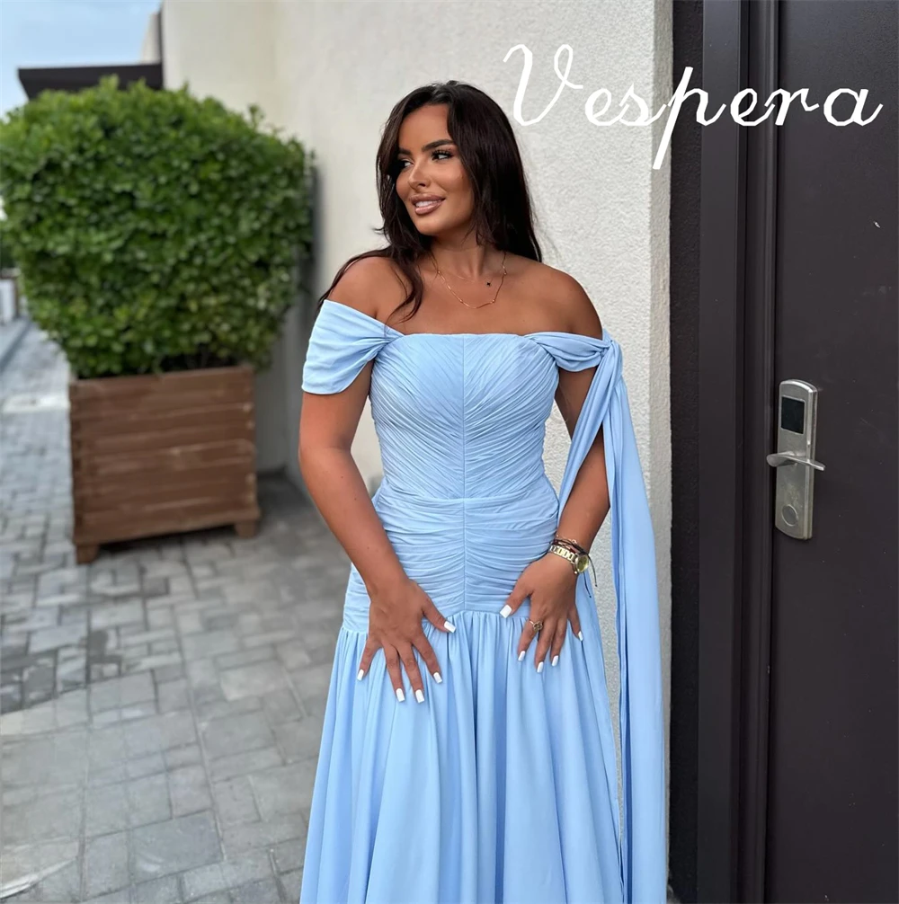 Customized Classic Blue Chiffon Evening Dress Exquisite Off the Shoulder Celebrity Gowns Fashion Sweep Train Vestido De Festa
Customized Classic Blue Chiffon Evening Dress Exquisite Off the Shoulder Celebrity Gowns Fashion Sweep Train Vestido De Festa